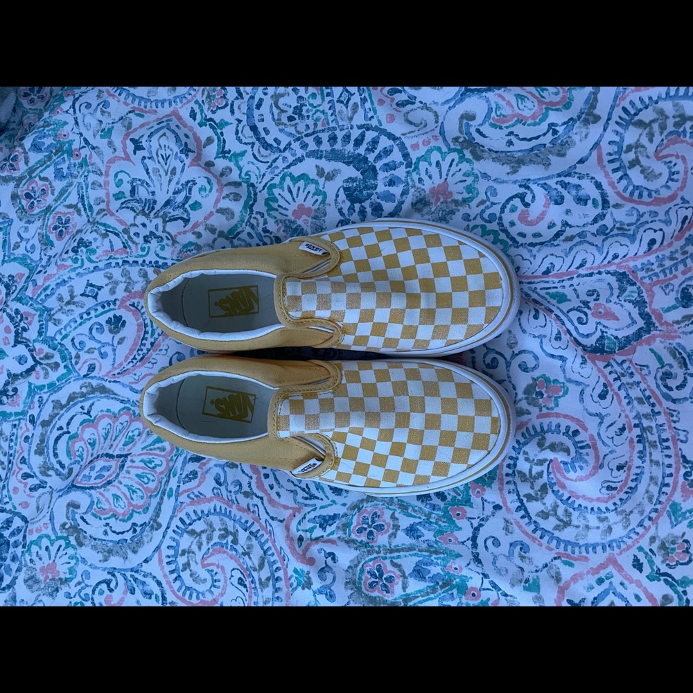yellow checkered slip on vans